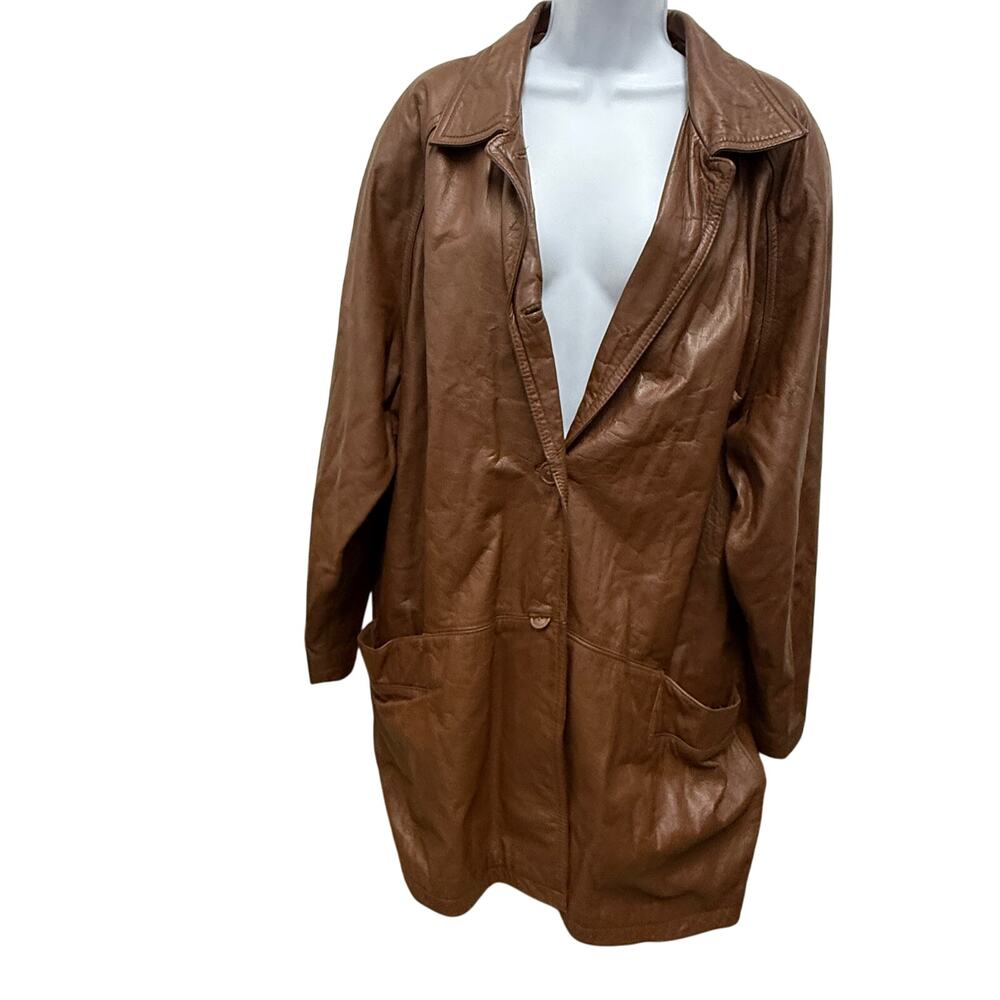 VTG 90's Blair Boutique Brown Leather Coat jacket Unisex Womens 3X Mens 2X - Picture 1 of 4